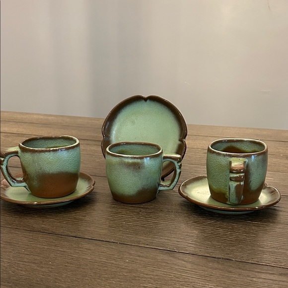 Vintage Frankoma Plainsman Prairie Green cups and saucers three sets USA B - Picture 1 of 12